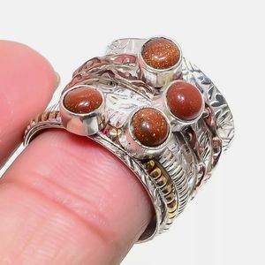 New Sunstone Sun Sitara 925 Silver Spinner Ring.